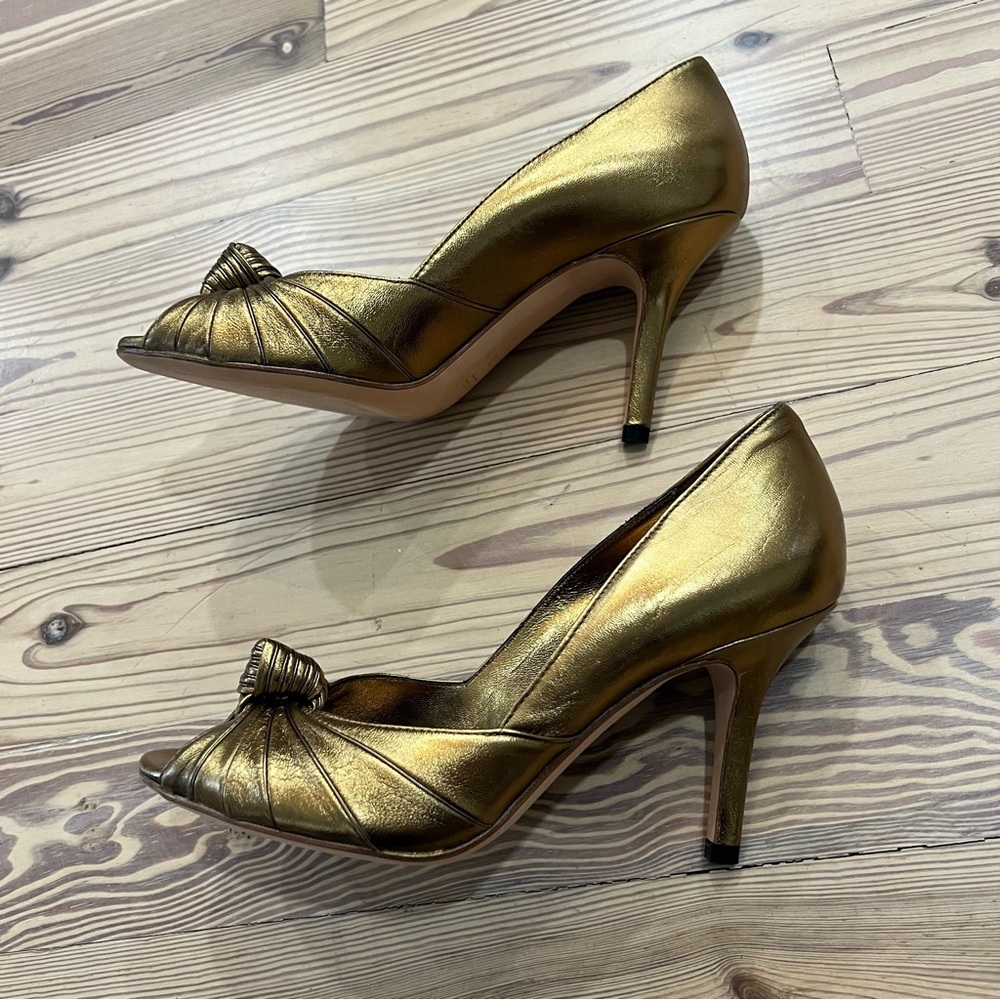 GUCCI Gold Peep-Toe Heels Size 7 - Picture 3 of 6